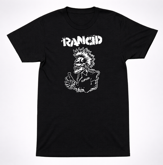 Rancid Skeleton Mohawk Beer Graphic Black T-Shirt Street Punk Band Tee