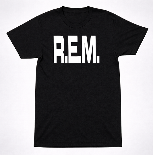 R.E.M. Classic Block Logo Shirt Alternative Rock Vintage Minimal Black Tee