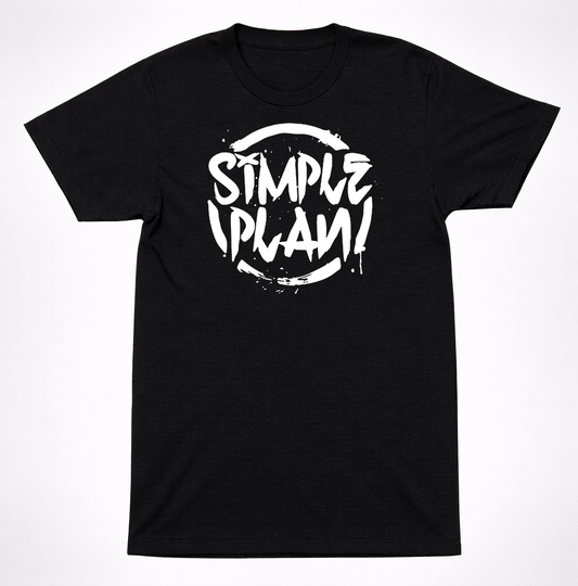 Simple Plan Graffiti Logo T-Shirt Black White Pop Punk Emo Rock Band Tee