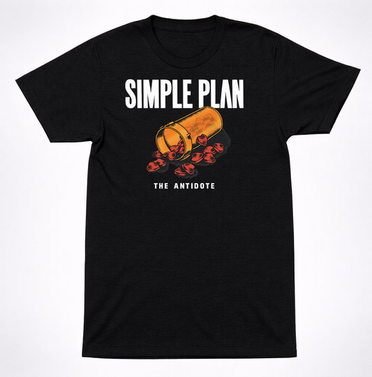 Simple Plan The Antidote Pill Bottle T-Shirt Pop Punk Emo Rock Band Tee