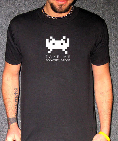 TAKE ME TO YOUR LEADER atari space invaders BW SHIRT