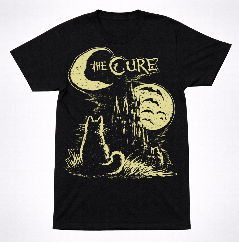The Cure Cat Moon Bats Logo T-Shirt Gothic Rock Post-Punk New Wave Alt Band