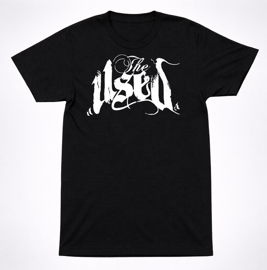 The Used Distressed Calligraphy Logo T-Shirt Gothic Emo Post Hardcore Band Tee