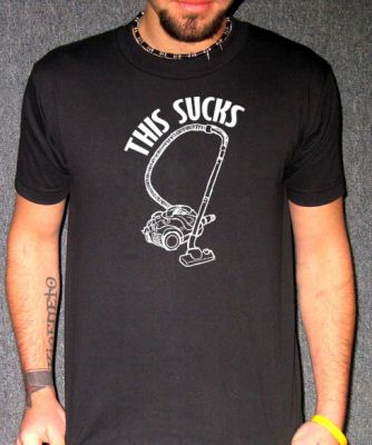 THIS SUCKS VACUUM cleaner funny emo humor joke BW SHIRT