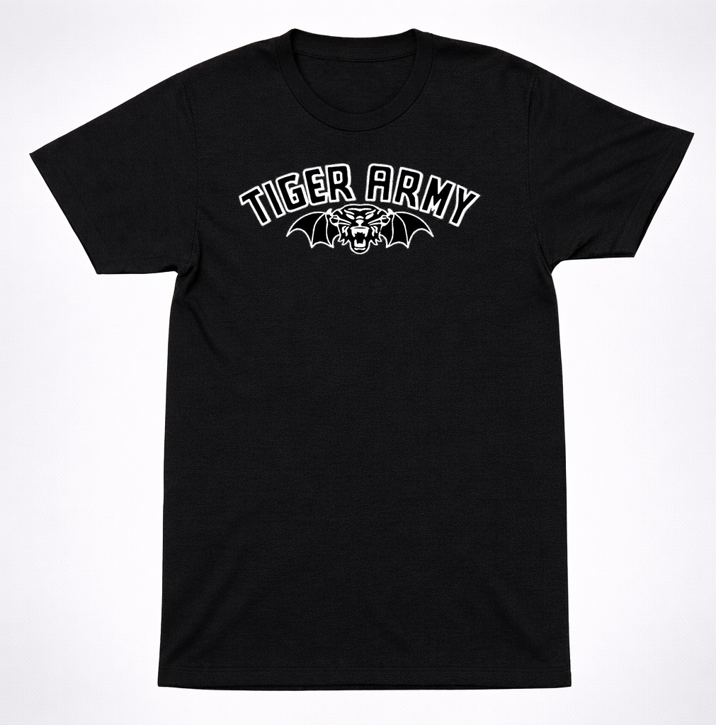 Tiger Army Logo T-Shirt – Psychobilly Punk Rock Bat Tiger Tee Black