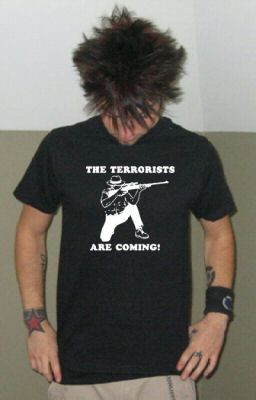 TERRORISTS ARE COMING war bush funny guns iraq BW SHIRT