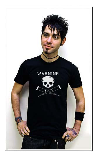 JACKASS WARNING CRUTCHES mtv extreme tv funny BW SHIRT