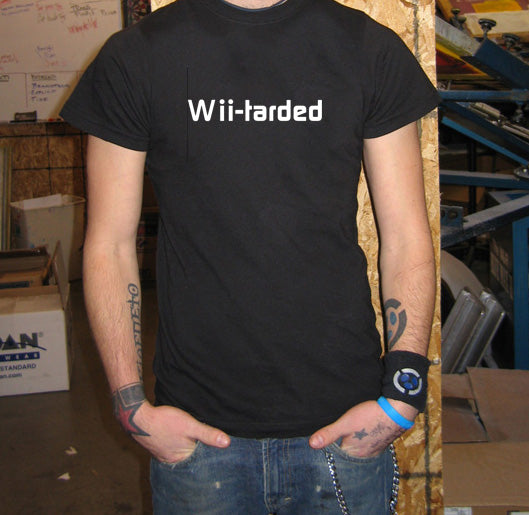 WII-TARDED wii nintendo video game gamer BW SHIRT