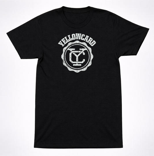 Yellowcard Collegiate Seal Logo T-Shirt | Distressed Emo Pop Punk Band Tee