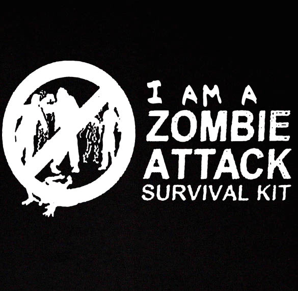 ZOMBIE ATTACK SURVIVAL KIT horror flesh funny BW SHIRT